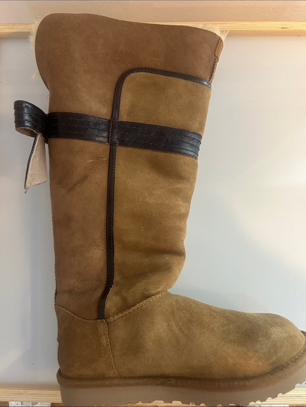 UGG Chestnut Suede Tall Boots with Dark Brown Bow - size 8 ***New w/ tags - Picture 3 of 6